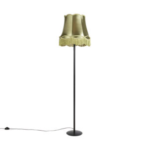 vloerlampen Retro vloerlamp zwart met Granny kap groen 45 cm Simplo StaalStof Zwart Hou jij wel van een romantische touch in je Dan is de echt iets voor Hij