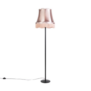 vloerlampen Retro vloerlamp zwart met Granny kap roze 45 cm Simplo StaalStof Roze Hou jij wel van een romantische touch in je Dan is de echt iets voor Hij heeft