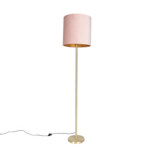 vloerlampen Romantische vloerlamp messing met roze kap 40 cm Simplo StaalStof Roze Wow een echte eyecatcher in huis. Deze velours past perfect de romantische