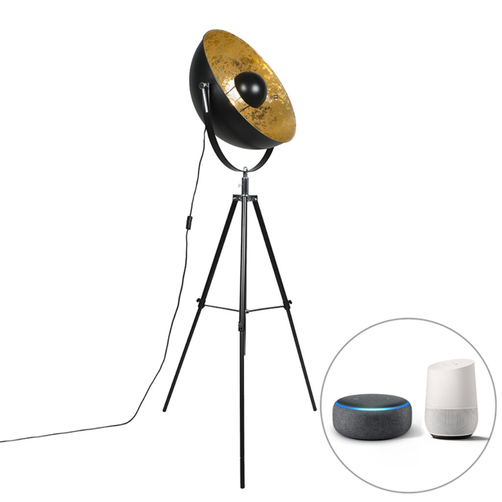 vloerlampen smart vloerlamp zwart tripod incl. WiFi A60 Magna 50 Eglip Staal Zwart De is van onze favorieten. Hij past perfect in een stoer en industrieel