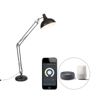 vloerlampen Smart vloerlamp zwart verstelbaar incl. Wifi A60 Hobby Staal Zwart
