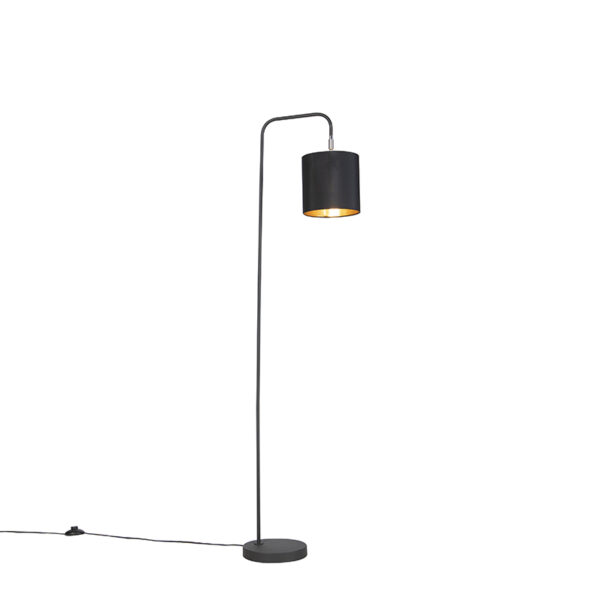 vloerlampen Smart vloerlamp zwart incl. wifi A60 lichtbron Lofty StaalStof Zwart Vloerlamp past door zijn eenvoudige design perfect in een modern interieur. De