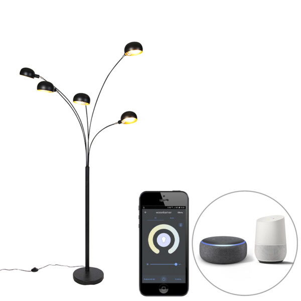 vloerlampen Smart vloerlamp zwart incl. Wifi B35 Sixties Staal Zwart