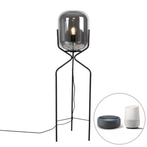 vloerlampen Smart vloerlamp zwart incl. WiFi A60 smoke glas Bliss StaalGlas Zwart Deze mooie met donker is perfect voor ieder Door het donkere heeft deze lamp