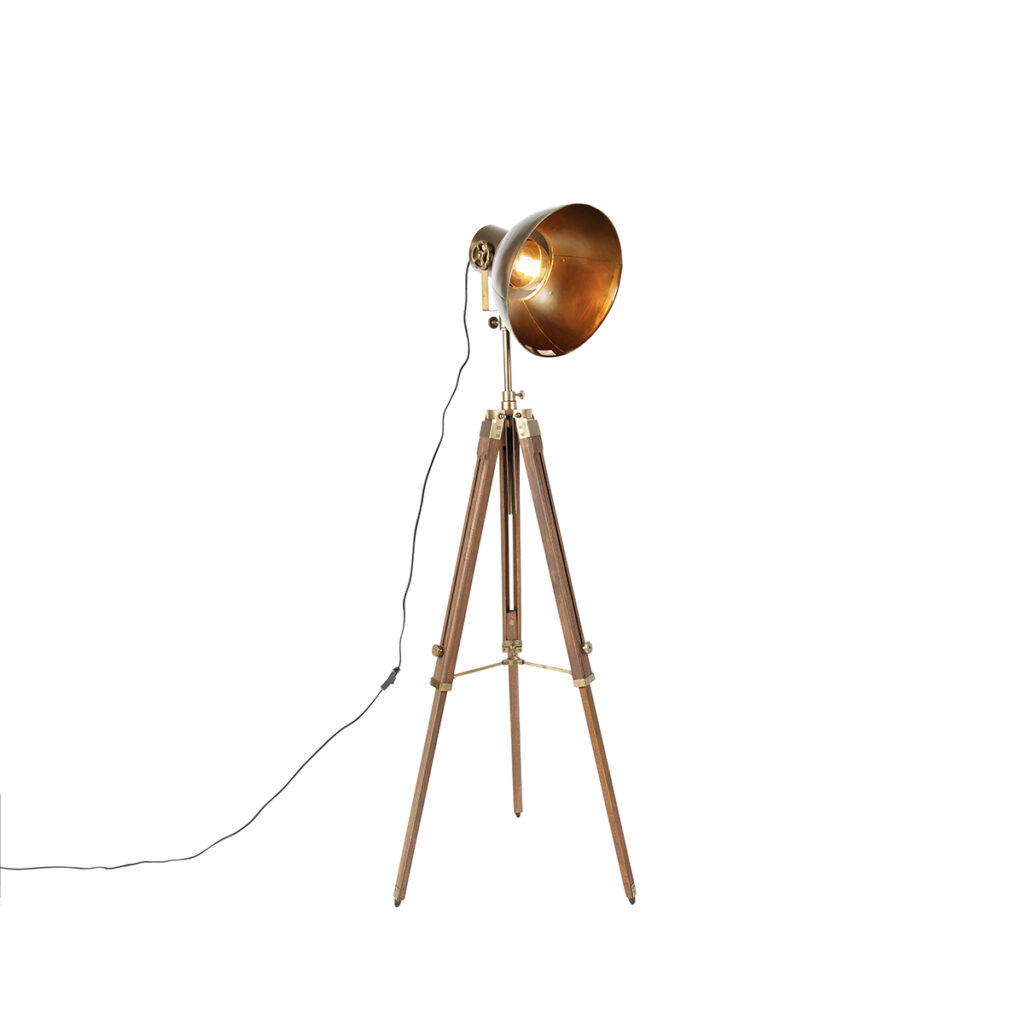 vloerlampen tripod vloerlamp brons met hout Mangoes HoutStaal Brons Vloerlamp is een echte voor in industrieel interieur. Hij afgewerkt bruine kleur en gemaakt