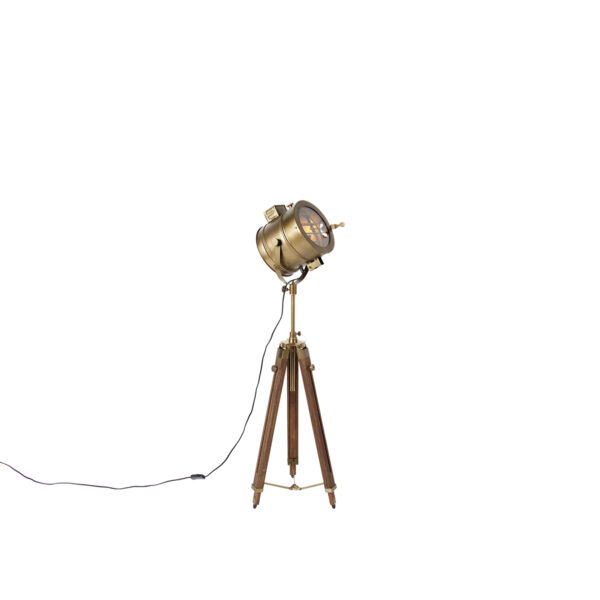Tripod vloerlamp brons met hout studiospot - Radient - Afbeelding 2
