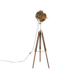 vloerlampen Tripod vloerlamp brons met hout studiospot Radient HoutStaal Brons Met de tripod maak jij jouw interieur helemaal Hij komt het beste tot zijn recht