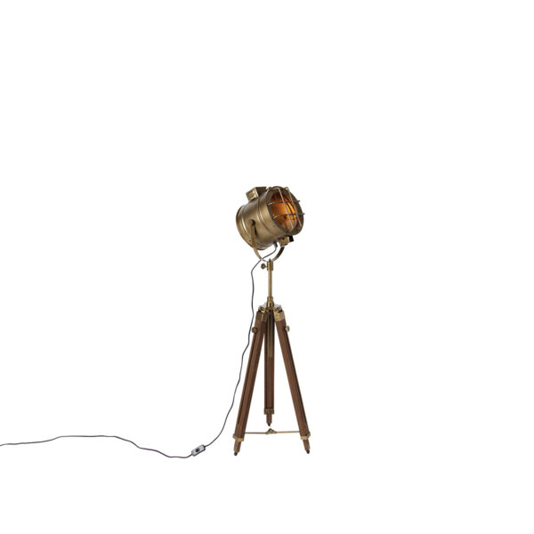 Tripod vloerlamp brons met hout studiospot - Shiny - Afbeelding 3