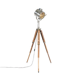 vloerlampen Tripod vloerlamp staal met hout studiospot Radiant AluminiumHoutGlas Chroom De is een echte trendsetter in jouw woonkamer. Hij geeft je interieur