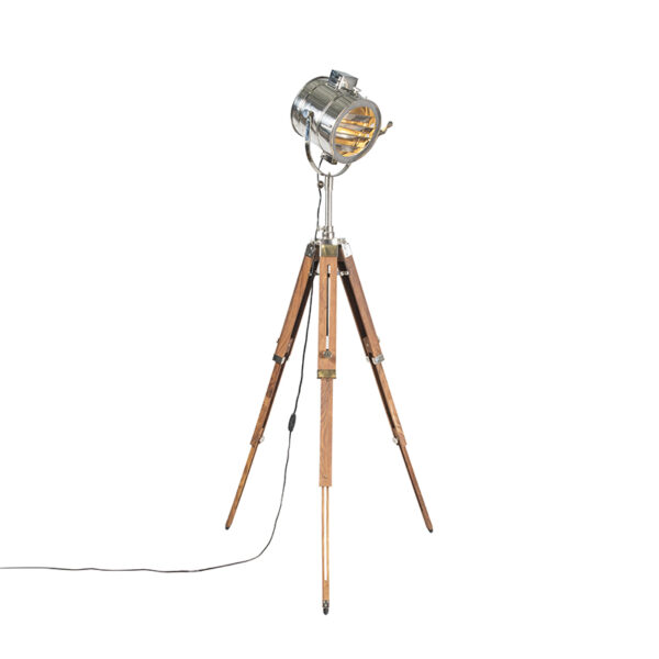 vloerlampen Tripod vloerlamp staal met hout studiospot Radiant AluminiumHoutGlas Chroom De is een echte trendsetter in jouw woonkamer. Hij geeft je interieur