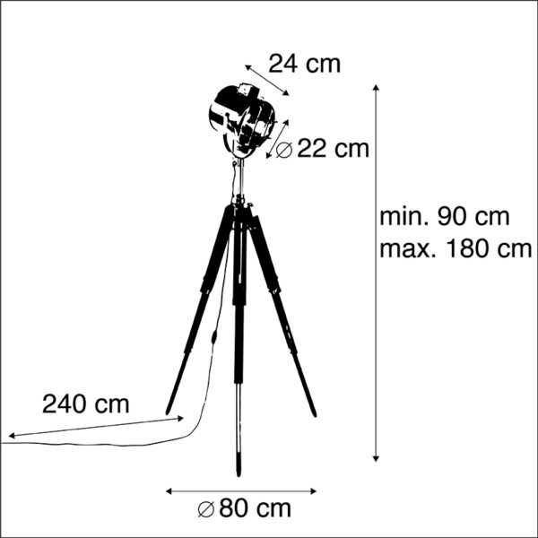 Tripod vloerlamp staal met hout studiospot - Shiny - Afbeelding 3