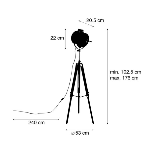 Tripod vloerlamp zwart met hout studiospot - Radient - Afbeelding 3
