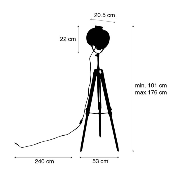 Tripod vloerlamp zwart met hout studiospot - Shiny - Afbeelding 3
