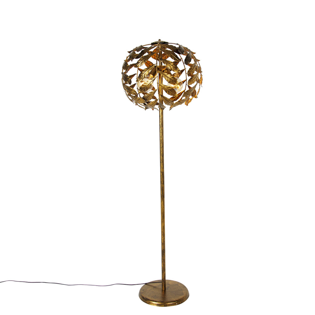 vloerlampen Vintage vloerlamp antiek goud 45 cm Linden Staal VloerlampLindenvoelt zich helemaal thuis in eenklassiekinterieur. De lamp is gemaakt vanstaalen