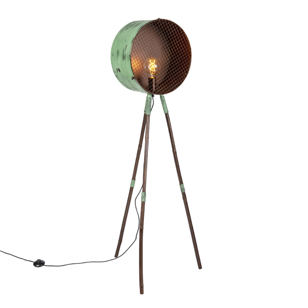 vloerlampen Vintage vloerlamp op bamboo driepoot groen met koper Barrel BamboeStaal Groen Dit is lamp die direct een onuitwisbare indruk achterlaat jouw De