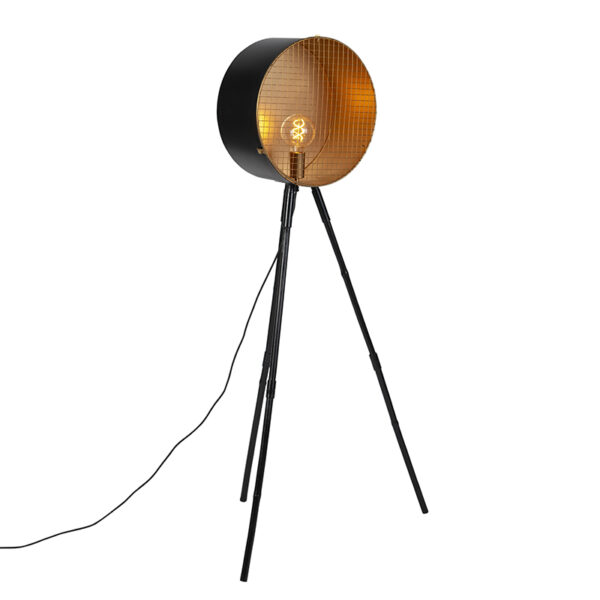 vloerlampen Vintage vloerlamp op bamboo driepoot zwart met goud Barrel BamboeStaal Zwart Dit is lamp die direct een onuitwisbare indruk achterlaat jouw De