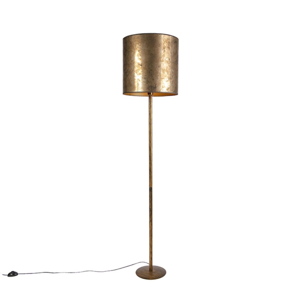 vloerlampen Vintage vloerlamp goud met oud brons kap 40 cm Simplo MetaalStof Brons Mooie vintage deze Hij hoort thuis in een klassieke of slaapkamer. De echte