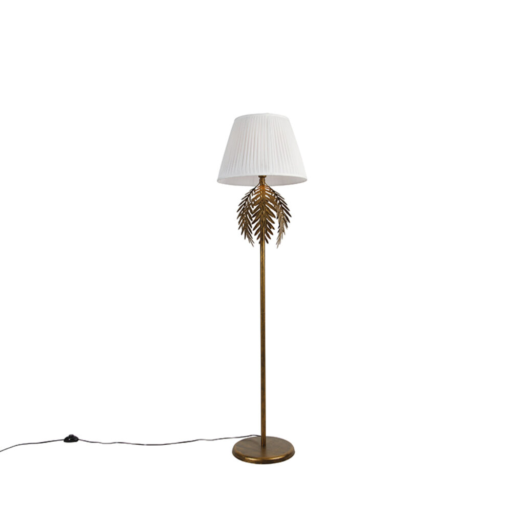vloerlampen Vintage vloerlamp goud met plisse kap wit 45 cm Botanica StaalStof Wit Een echte vintage klassieker dat is de in combinatie deze kap. De van het en