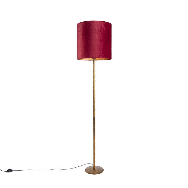 vloerlampen Vintage vloerlamp goud met rode kap 40 cm Simplo MetaalStof Rood Mooie vintage deze Hij hoort thuis in een klassieke of slaapkamer. De echte