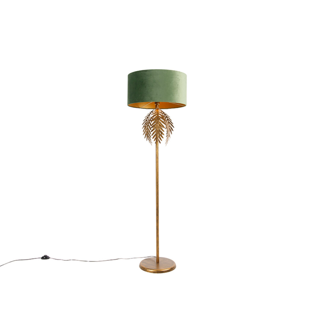 vloerlampen Vintage vloerlamp goud met velours kap groen Botanica StaalStof Groen Wauw wij zijn nu al Vloerlamp is een echte eyecatcher in huis. Met haar groene