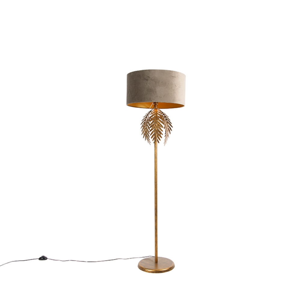 vloerlampen Vintage vloerlamp goud met velours kap taupe 50 cm Botanica StaalStof Taupe De is een echte blikvanger in Zijn gouden kleur en maken van hem