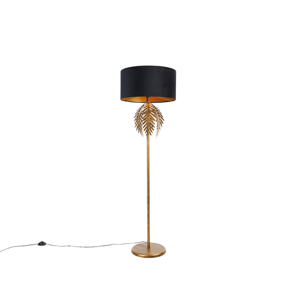 vloerlampen Vintage vloerlamp goud met zwarte velours kap 50 cm Botanica StaalStof Zwart Hoe gaaf is deze Hij past perfect in je botanische of vintage interieur
