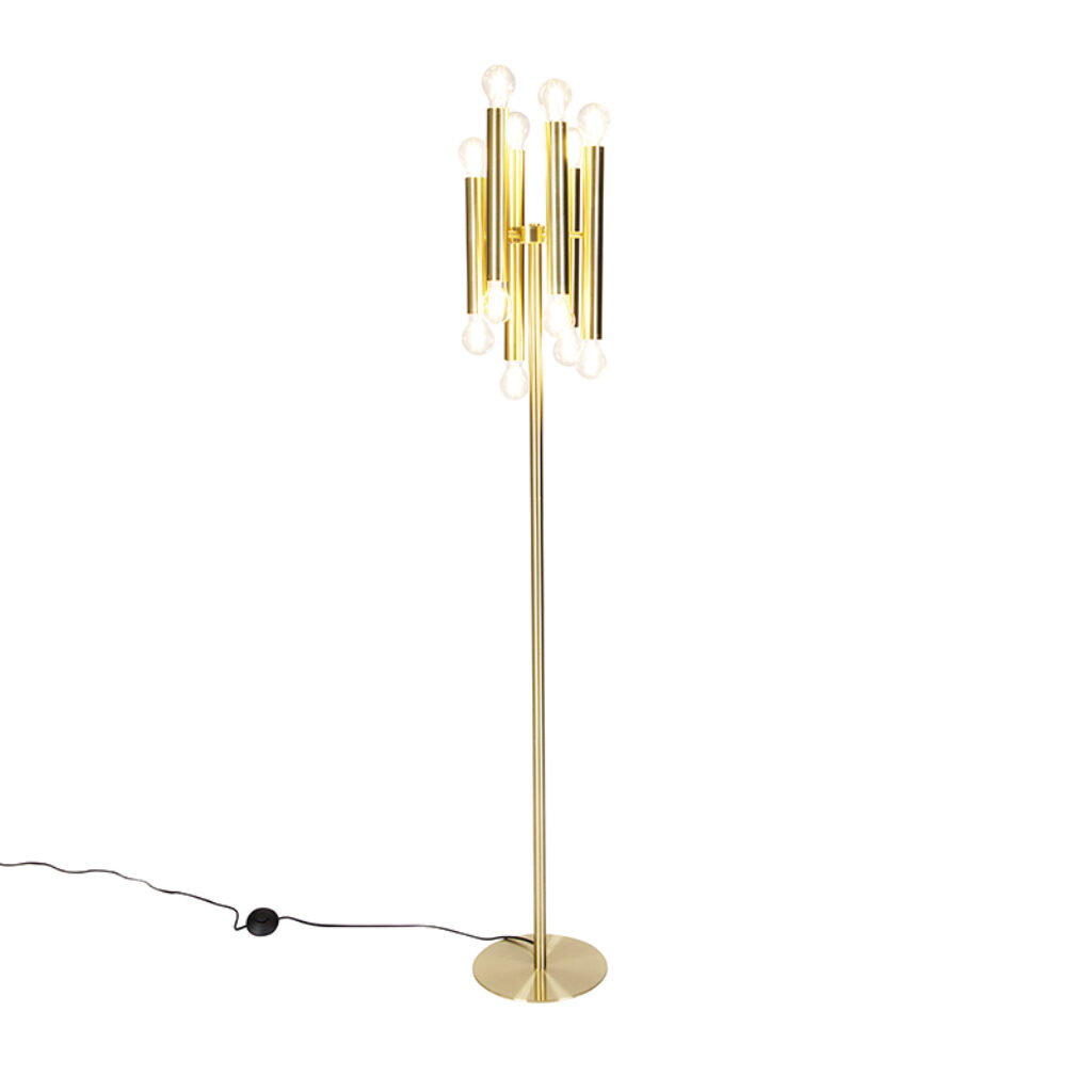 vloerlampen Vintage vloerlamp goud Staal Over een stijlvolle gesproken wat dacht je van deze In het opvallende armatuur en er is plaats voor wel 12 lichtbronnen