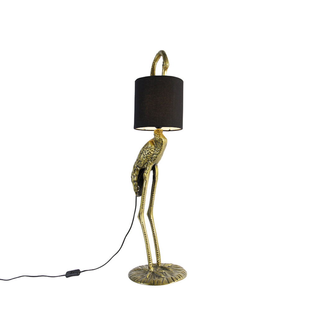 vloerlampen Vintage vloerlamp messing stoffen kap zwart Animal Kraanvogel AluminiumStof Vloerlamp is een unieke eyecatcher voor in je interieur. Doordat de