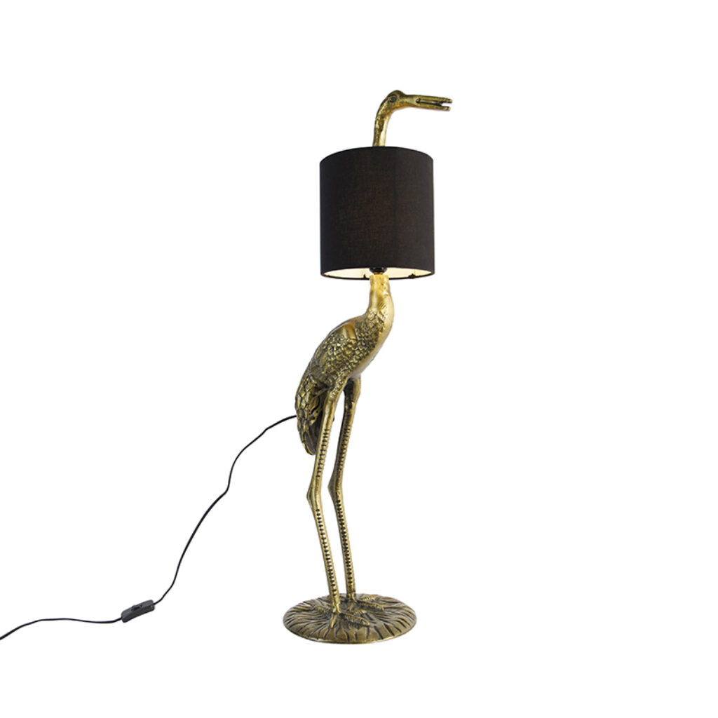 vloerlampen Vintage vloerlamp messing stoffen kap zwart Animal Kraanvogel To AluminiumStof Vloerlamp is een unieke eyecatcher voor in je interieur. Doordat de