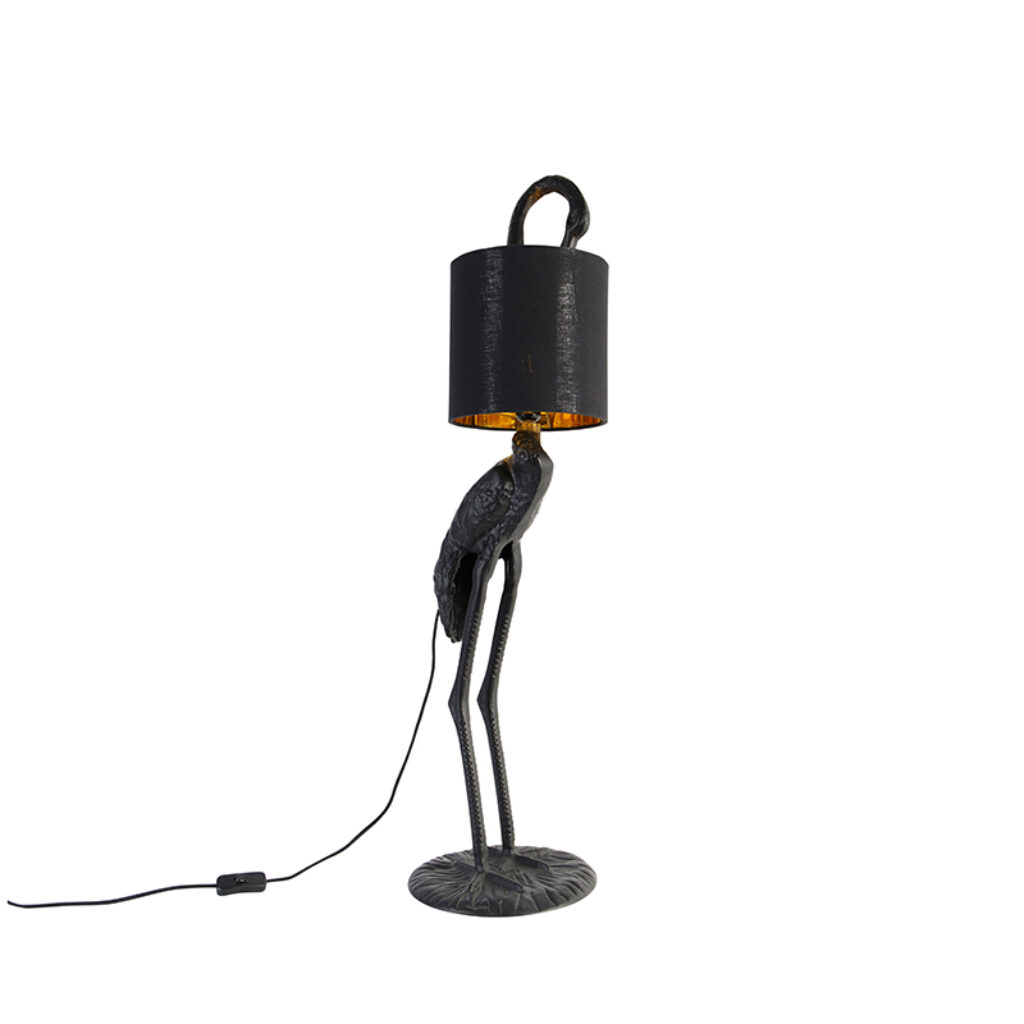 vloerlampen Vintage vloerlamp zwart met stoffen kap Animal Kraanvogel AluminiumStof Zwart Vloerlamp is een unieke eyecatcher voor in je interieur. Doordat de