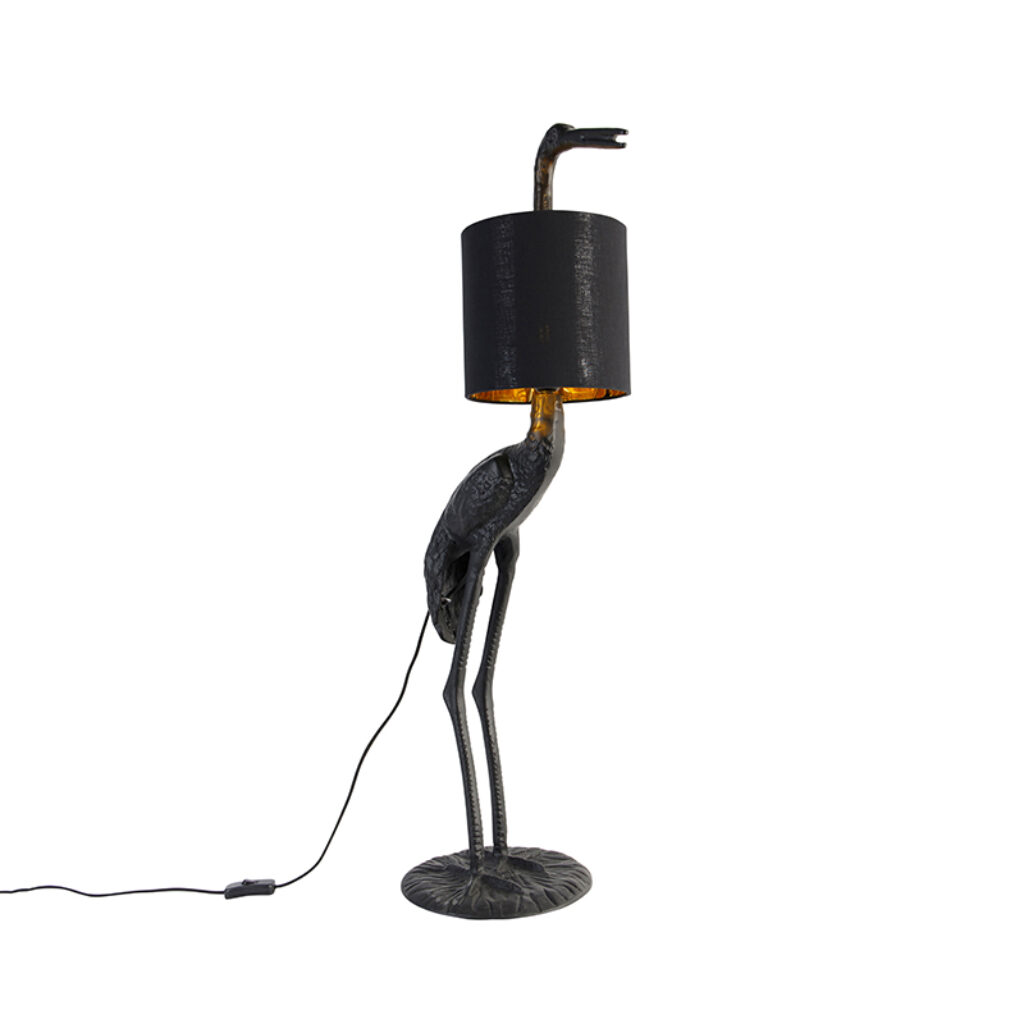 vloerlampen Vintage vloerlamp zwart met stoffen kap Animal Kraanvogel To AluminiumStof Zwart Vloerlamp is een unieke eyecatcher voor in je interieur. Doordat de