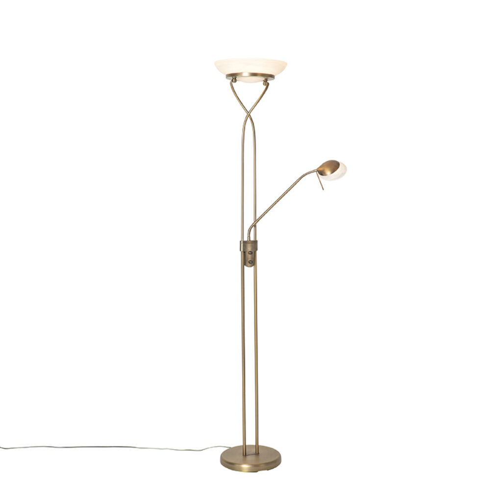 vloerlampen Vloerlamp brons incl. LED en dimmer met leeslamp Empoli StaalGlas Brons Een moderne vloerlamp heeft het. Zijn stalen armatuur een bronzen kleur