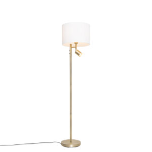 vloerlampen Vloerlamp brons met kap wit en leeslamp Jelena StaalStof Brons Haal een moderne vloerlamp in huis Jelena. Deze lamp is gemaakt van staal witte stof