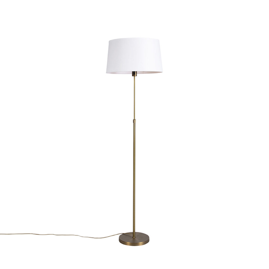 vloerlampen Vloerlamp brons met linnen kap wit 45 cm verstelbaar Parte StofStaal Brons Hou jij wel van een klassieke touch in je Dan is deze vloerlamp echt iets