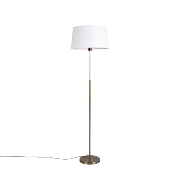 vloerlampen Vloerlamp brons met linnen kap wit 45 cm verstelbaar Parte StofStaal Brons Hou jij wel van een klassieke touch in je Dan is deze vloerlamp echt iets