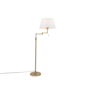 vloerlampen Vloerlamp brons met witte kap en verstelbare arm Ladas Deluxe StaalStof Brons is een klassieke vloerlamp die perfect past in modern interieur. De