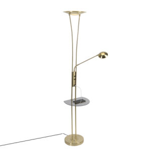 vloerlampen Vloerlamp goud met leesarm incl. LED en Sevilla StaalGlas Zeer functionele vloerlamp aansluiting voor USB het opladen van je tablet Onze stalen is