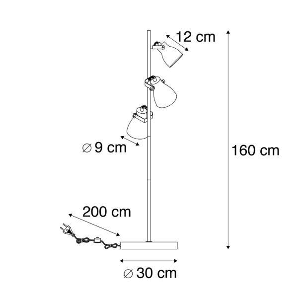 Industriële vloerlamp hout met beton 3-lichts - Creto - Afbeelding 3