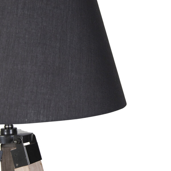 Industriële vloerlamp op houten driepoot met zwarte kap - Rio - Afbeelding 2