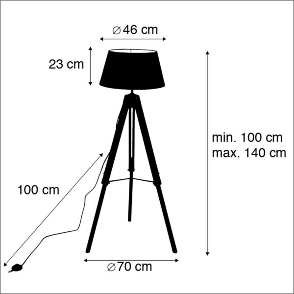 Industriële vloerlamp op houten driepoot met zwarte kap - Rio - Afbeelding 3