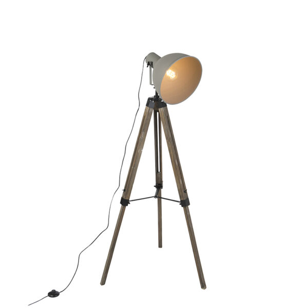 vloerlampen vloerlamp op houten tripod met grijze kap Laos HoutStaal Bruin Ben je zoek naar een stoere voor de of Dan is deze Vloerlamp zeker wat Met