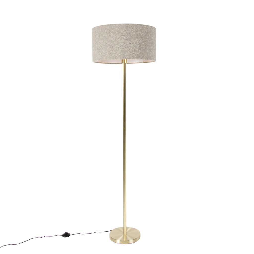 vloerlampen Vloerlamp messing met boucle kap taupe 50 cm Simplo StaalStof