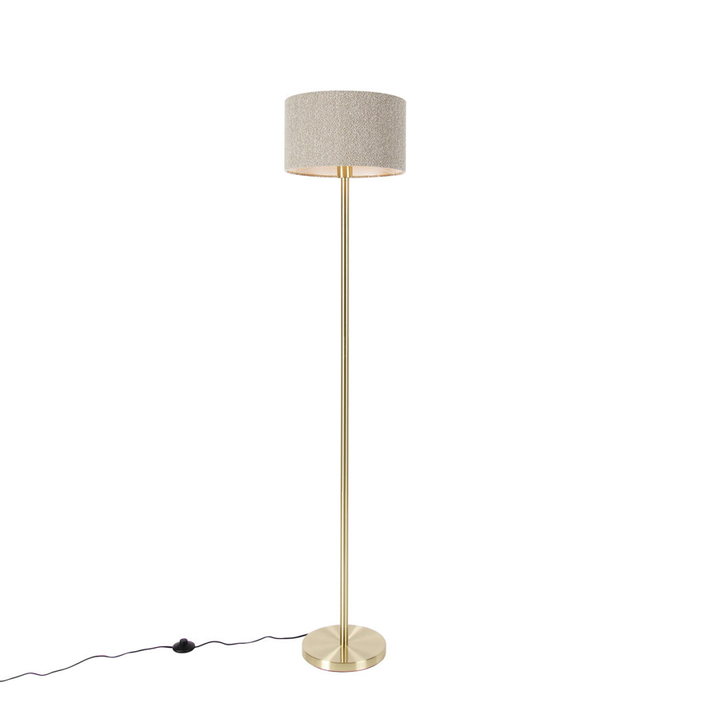 vloerlampen Vloerlamp messing met boucle kap taupe 35 cm Simplo StaalStof