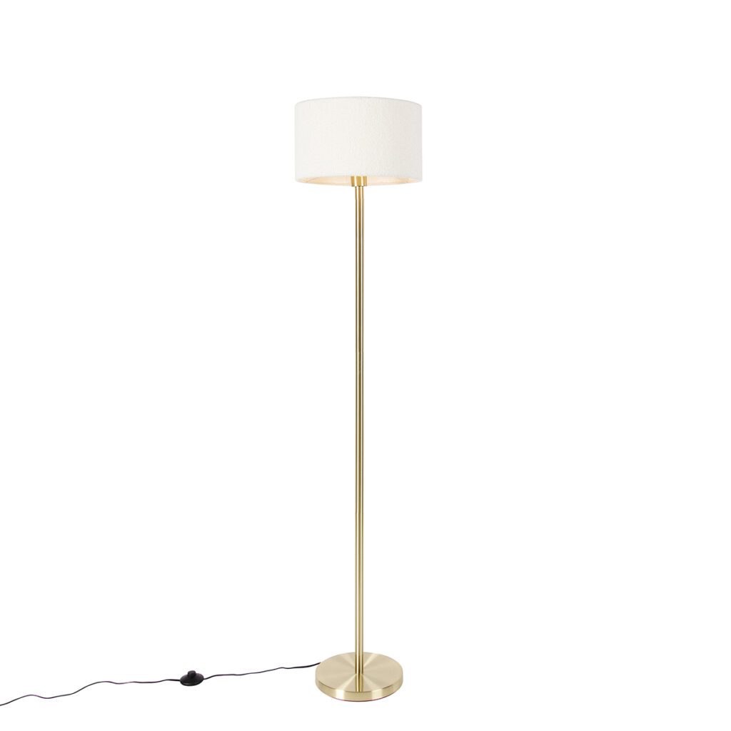 vloerlampen Vloerlamp messing met boucle kap wit 35 cm Simplo StaalStof