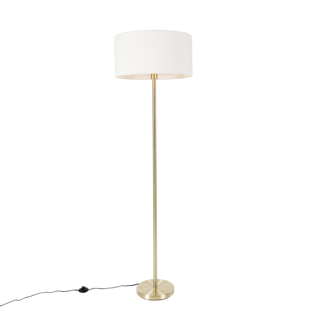 vloerlampen Vloerlamp messing met boucle kap wit 50 cm Simplo StaalStof