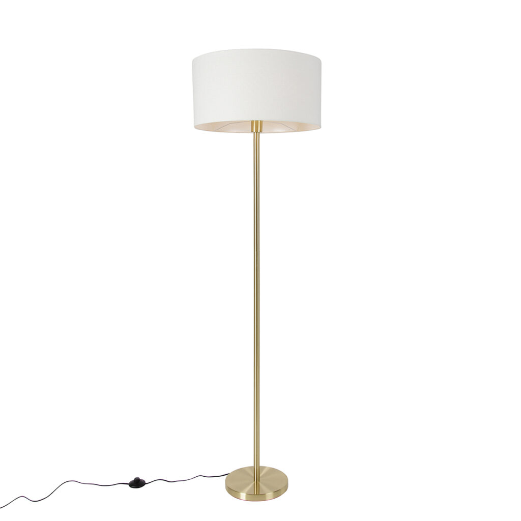 vloerlampen Vloerlamp messing met kap wit 50 cm Simplo StaalStof