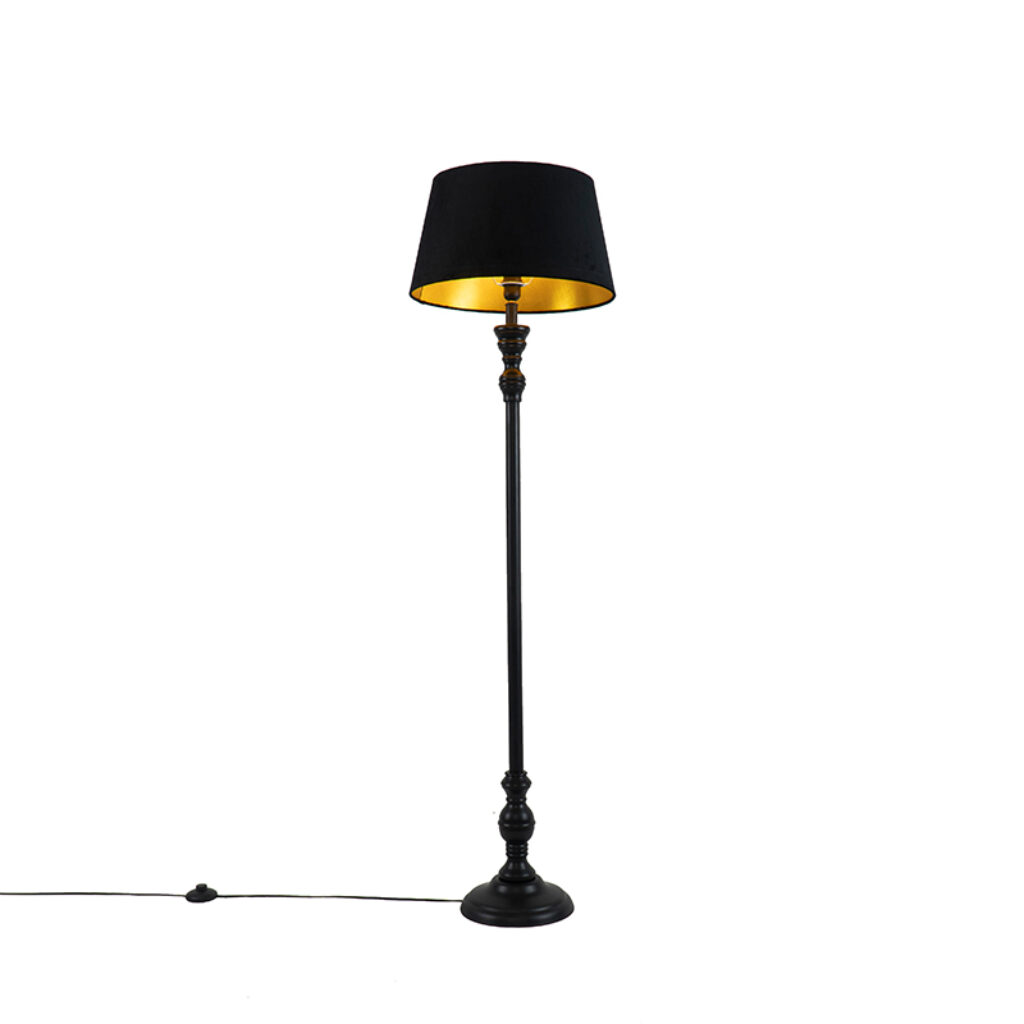 vloerlampen Vloerlamp met 45 cm kap zwart gouden binnenkant Classico HoutStaalStof Zwart De naam zegt het al maar deze vloerlamp haal je een echte klassieker in