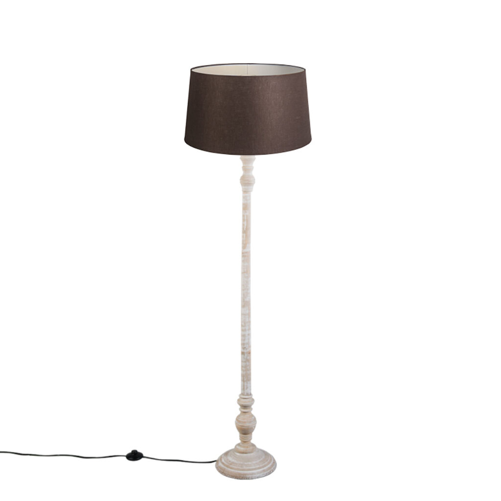 vloerlampen Vloerlamp met linnen kap bruin 45 cm Classico HoutStof Grijs Onze straalt echt klasse uit. De licht grijze poot heeft een klassiek tintje waardoor
