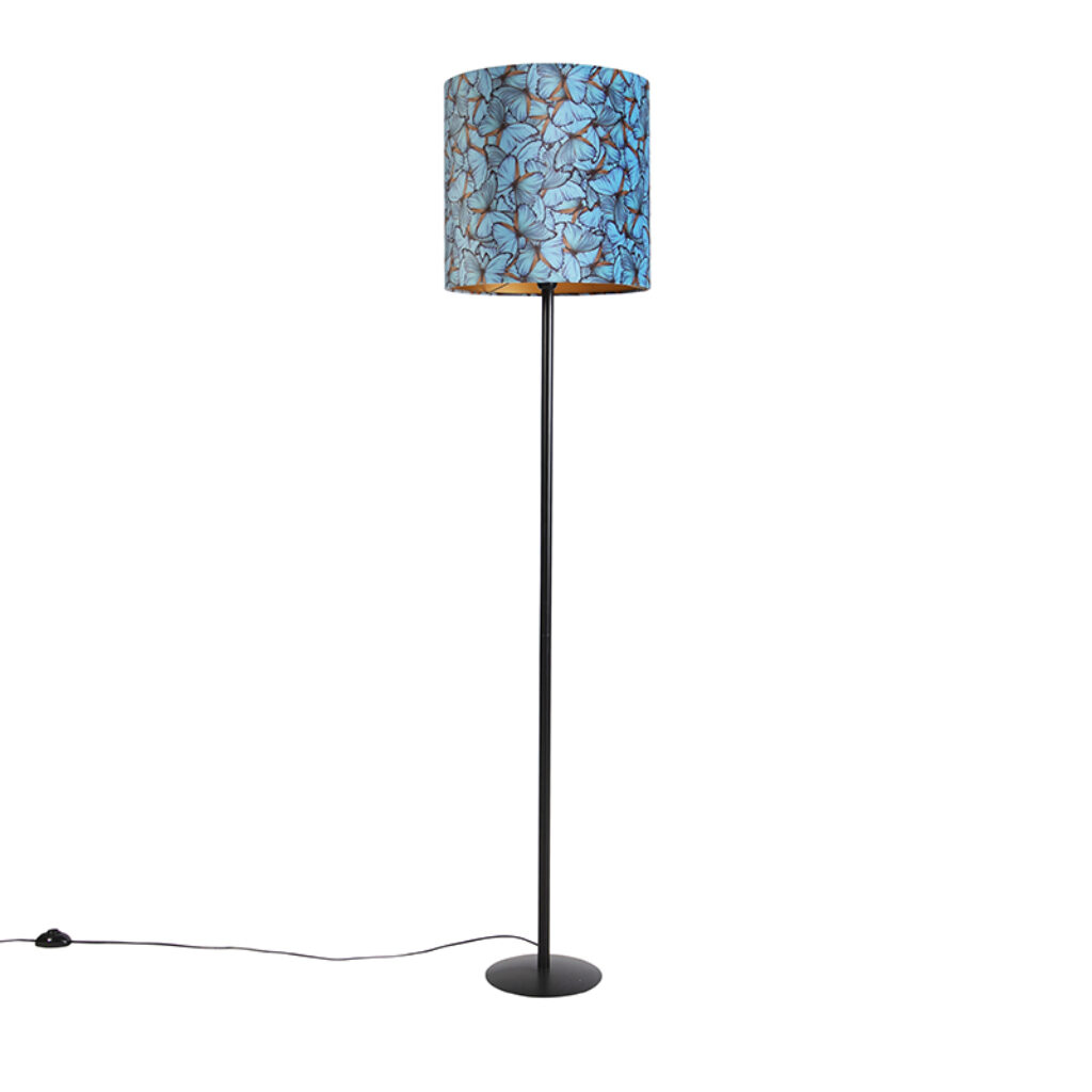 vloerlampen Vloerlamp met velours kap vlinderdessin en goud 40 cm Simplo StofStaal Multicolor Hou jij wel van een romantische touch in je Dan is deze leuke