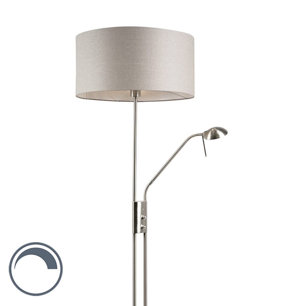 vloerlampen Vloerlamp staal en grijs met verstelbare leesarm Luxor StofStaal Grijs De vloerlamp is niet alleen prachtig om te zien maar ook nog eens ontzettend